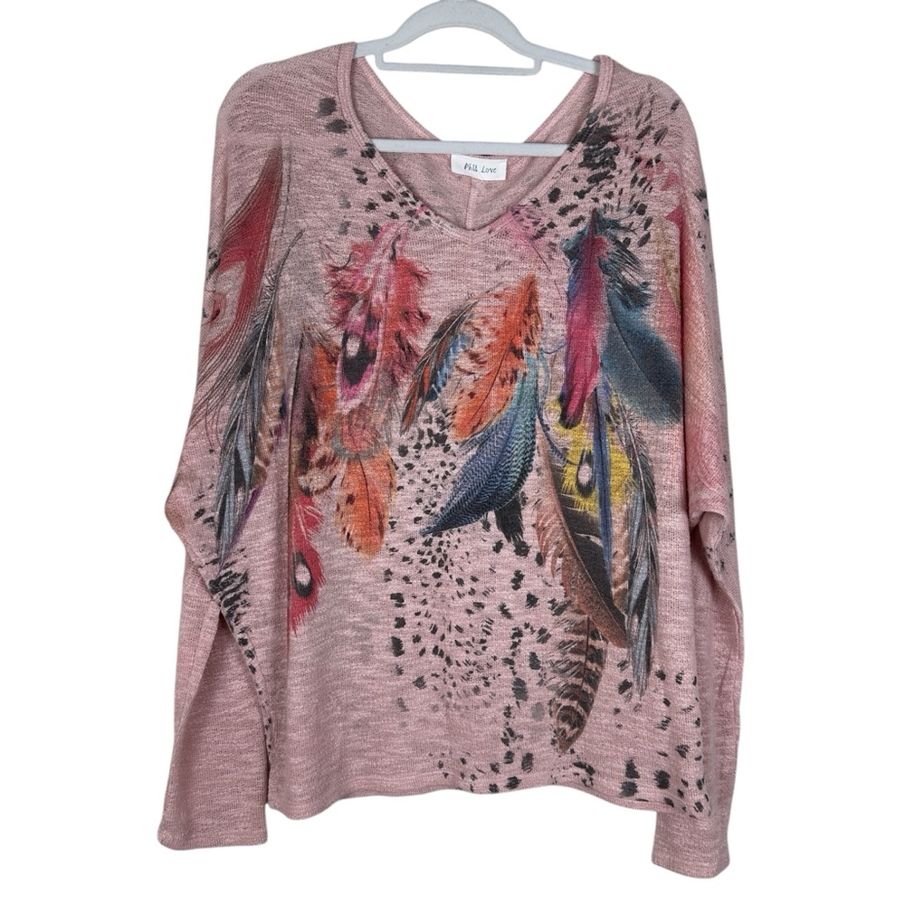 Phil Love Multicolor Feather Print Top Size L